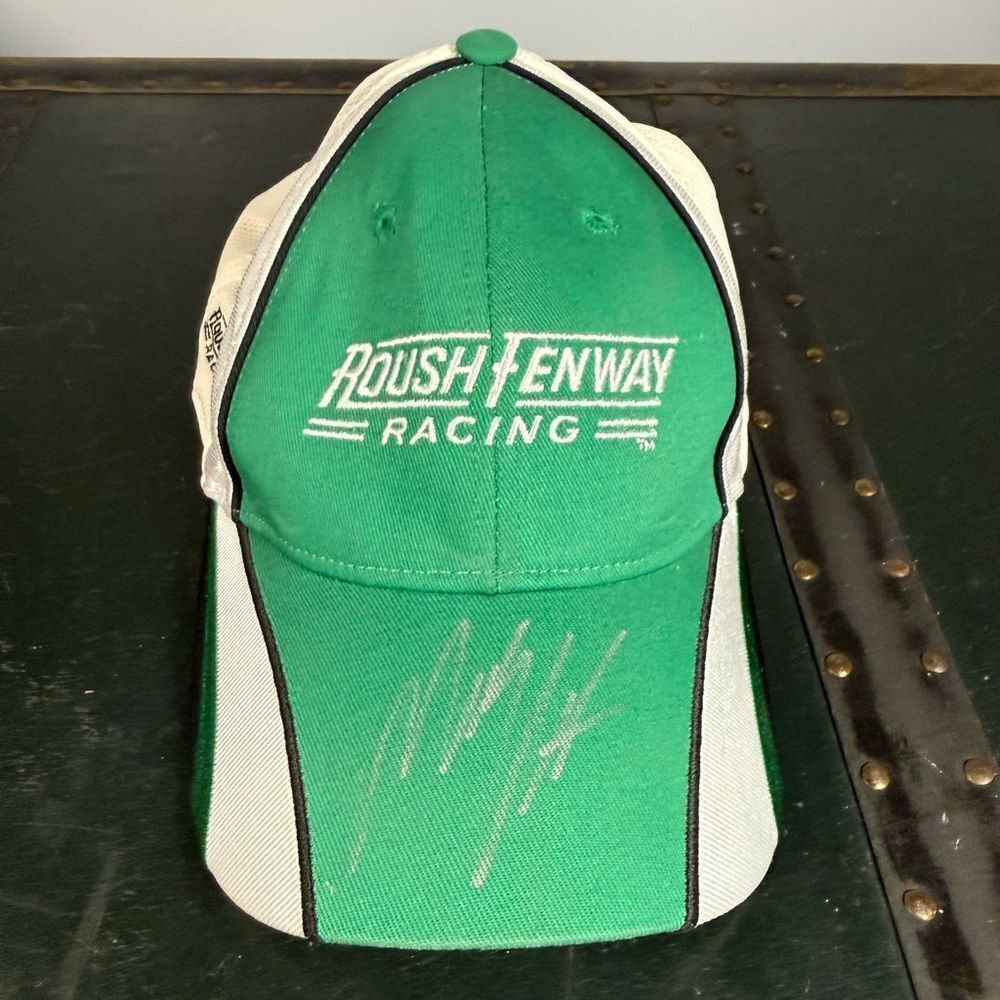 Vintage Roush Fenway Racing Trucker Hat Cap SIGNED A Driver White And Green
